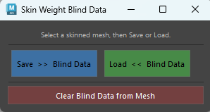 Skin Weight Blind Data dialog with Save, Load, and Clear Blind Data buttons